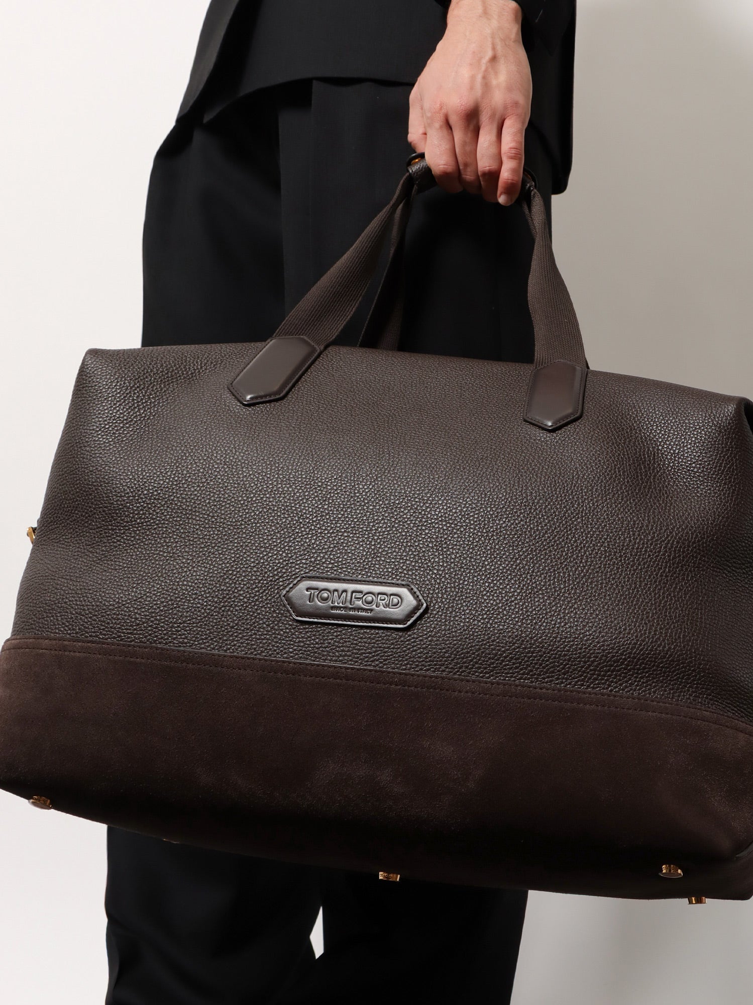 Tom Ford Men Leather Travel Bag With Suede Inserts TOM FORD