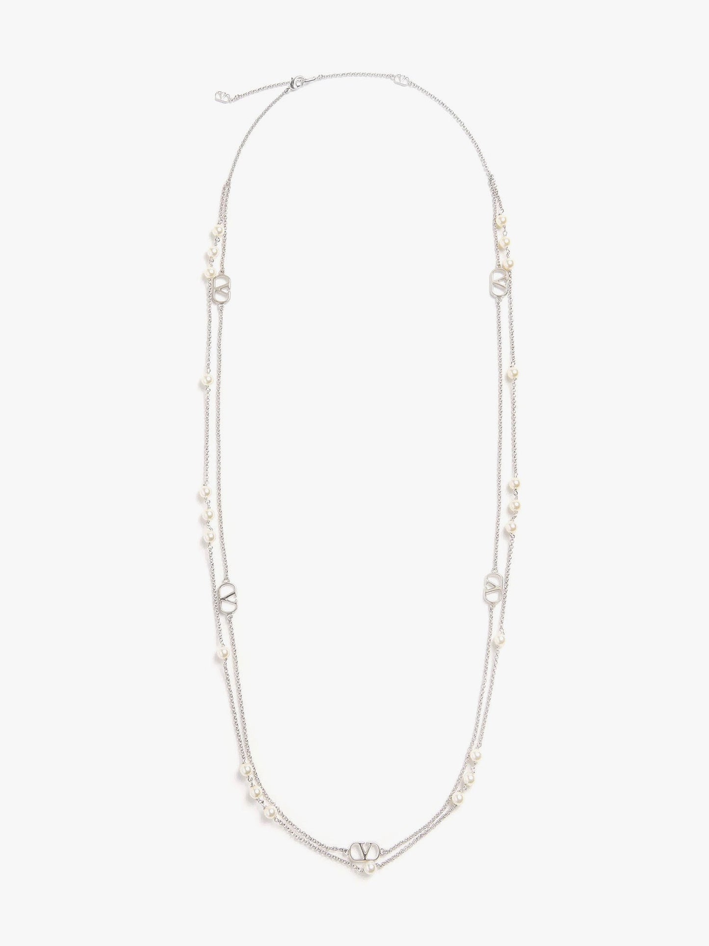 Valentino Garavani Men Metal And Pearls Vlogo Signature Necklace VALENTINO GARAVANI