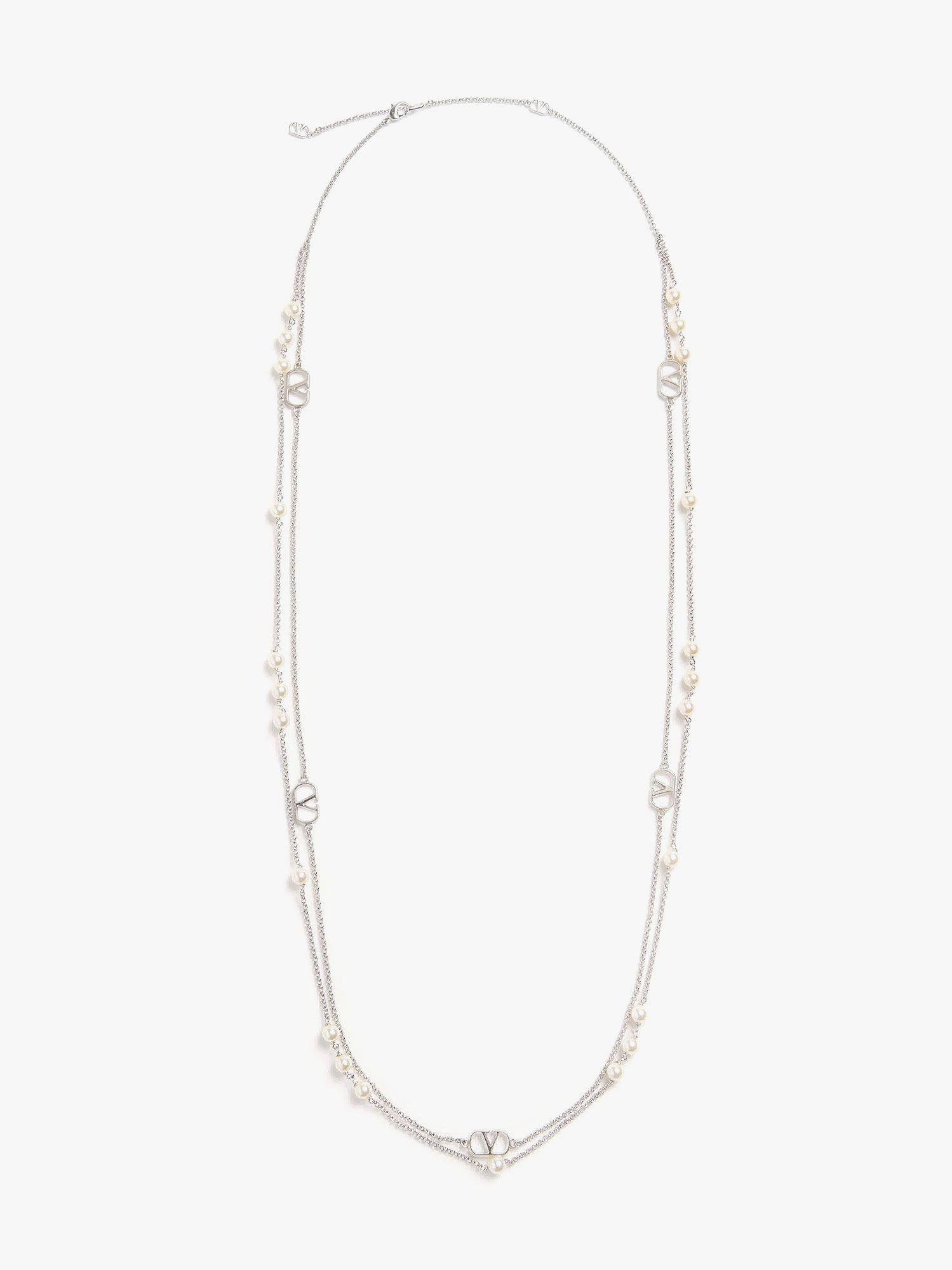 Valentino Garavani Men Metal And Pearls Vlogo Signature Necklace VALENTINO GARAVANI
