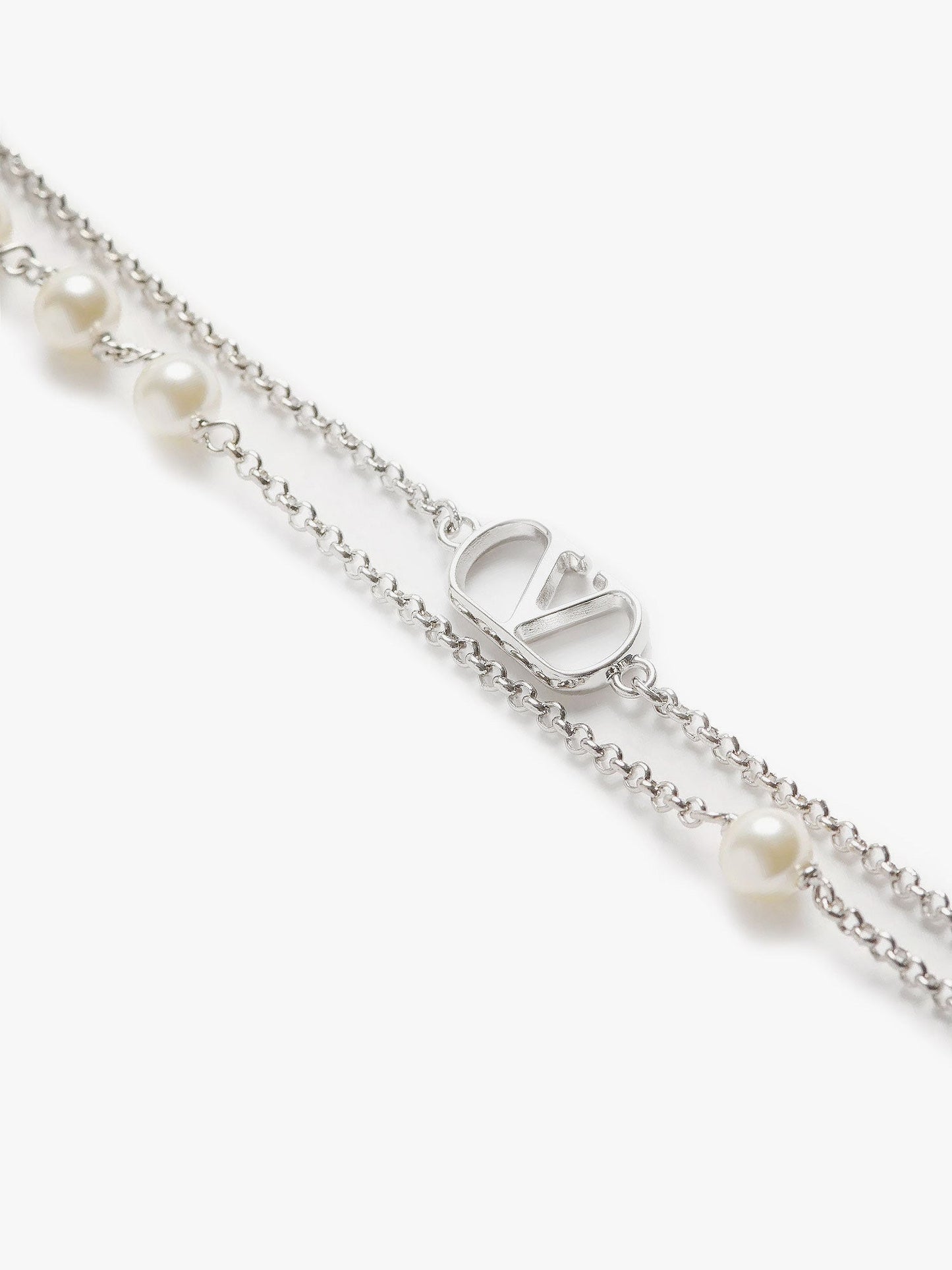 Valentino Garavani Men Metal And Pearls Vlogo Signature Necklace VALENTINO GARAVANI