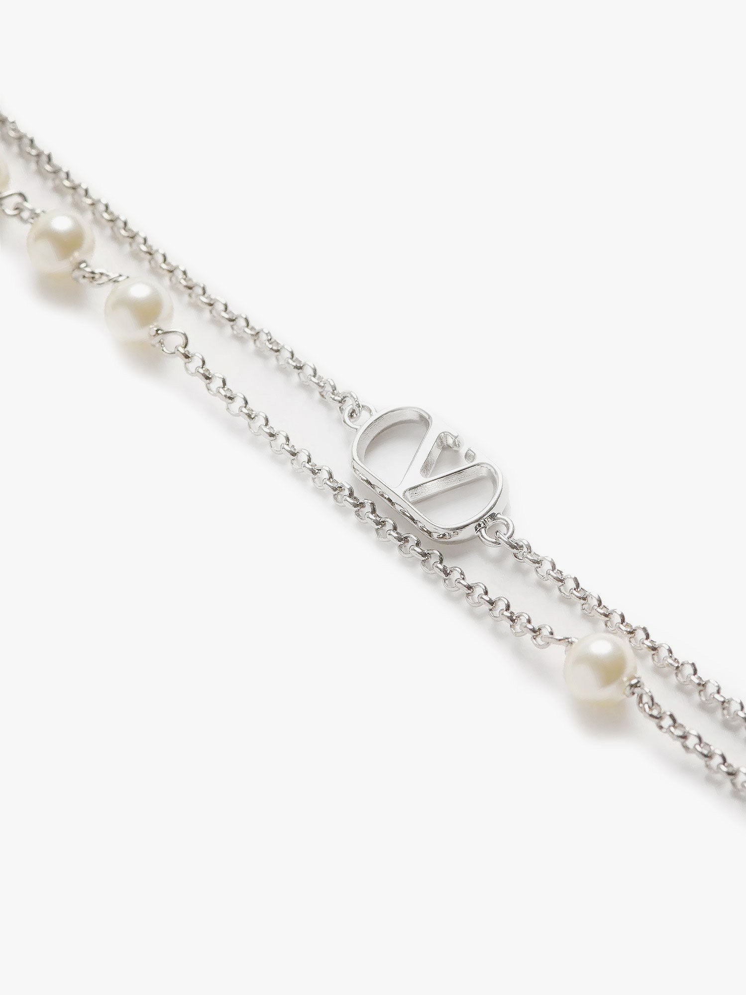 Valentino Garavani Men Metal And Pearls Vlogo Signature Necklace VALENTINO GARAVANI