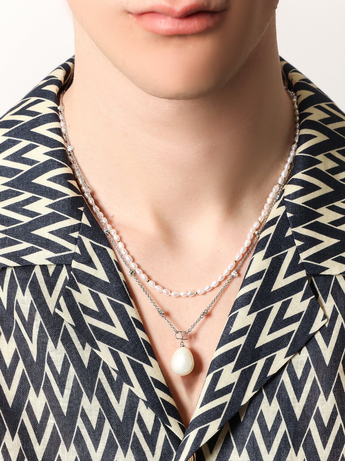 Valentino Garavani Men Metal Necklace With Pearls VALENTINO GARAVANI