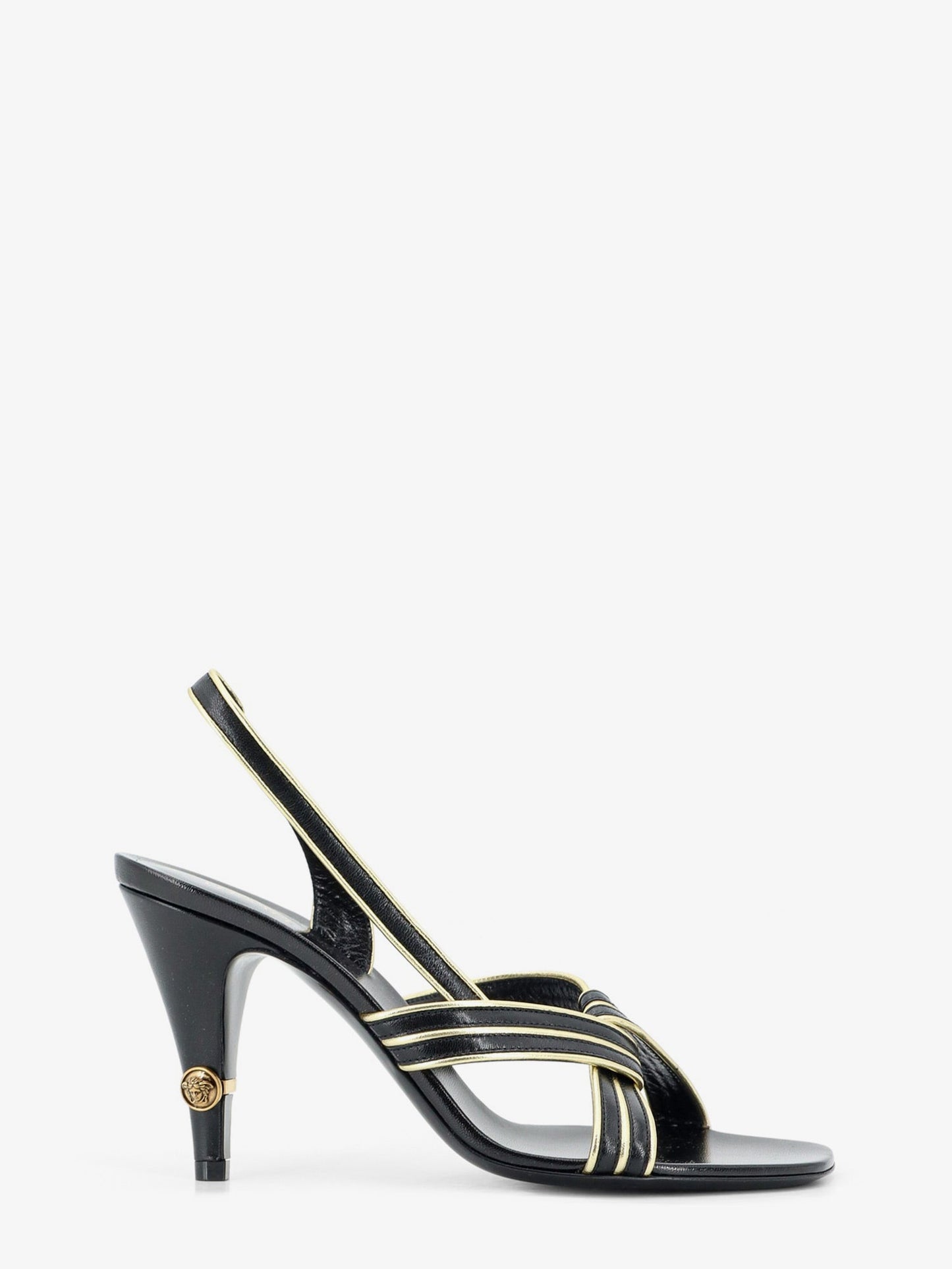 Versace Women Gianni Leather Sandals With Contrasting Metallic Profiles VERSACE