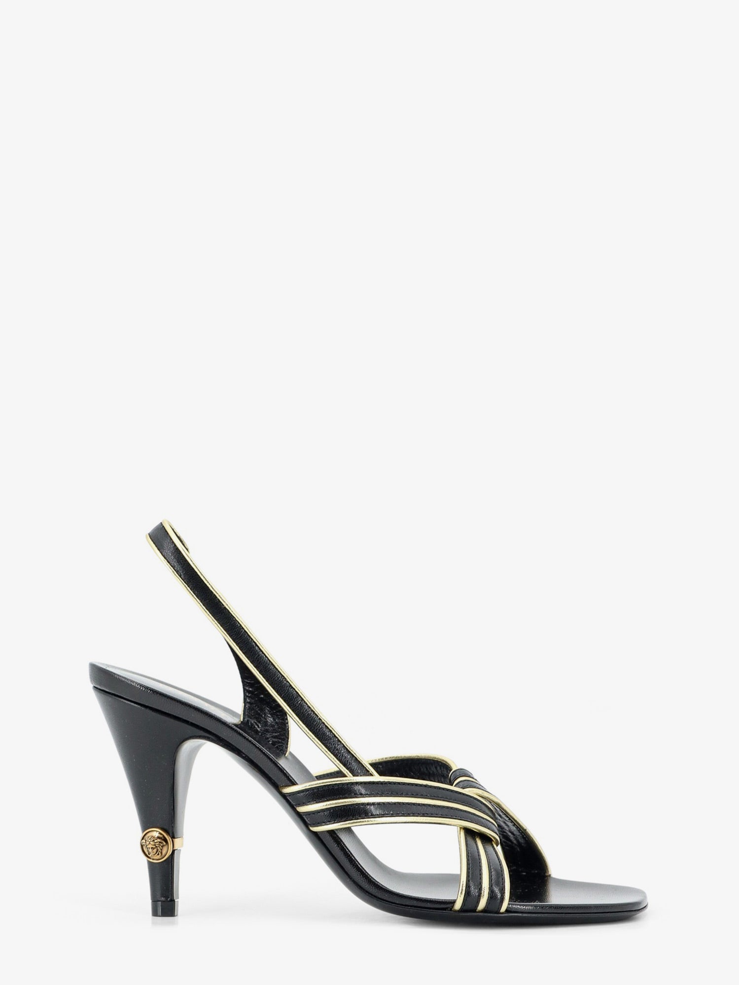 Versace Women Gianni Leather Sandals With Contrasting Metallic Profiles VERSACE