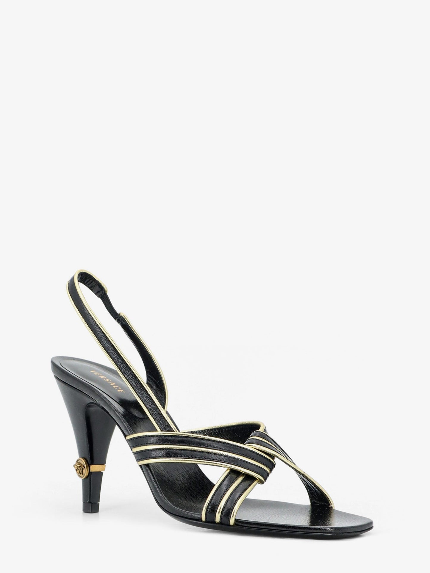 Versace Women Gianni Leather Sandals With Contrasting Metallic Profiles VERSACE