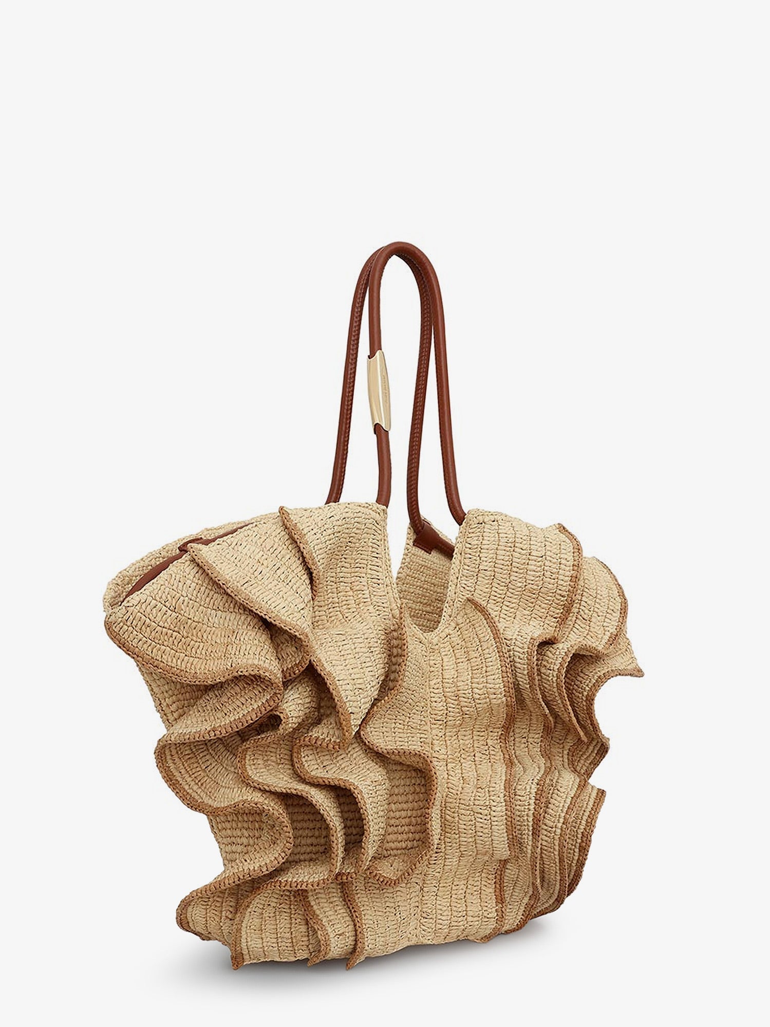 Zimmermann Women Goldentime Raffia Shoulder Bag With Ruffles ZIMMERMANN
