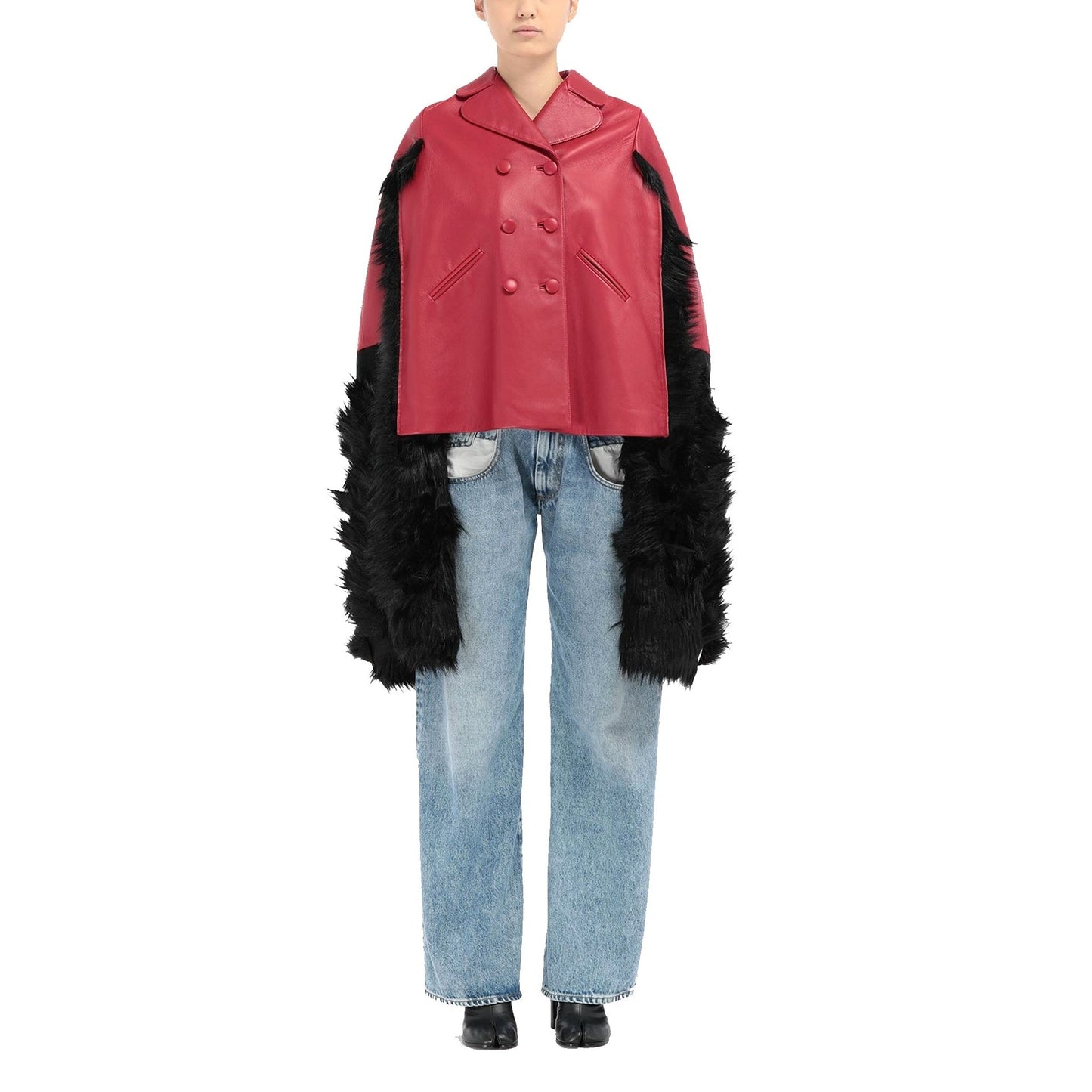 Maison Margiela Faux Fur Trimmed Leather Cape Jacket Women MAISON MARGIELA