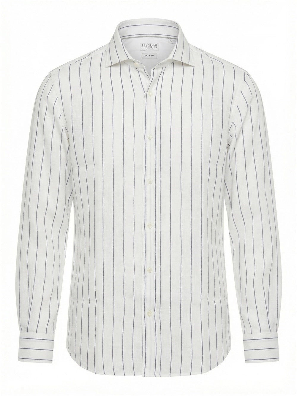 Brunello Cucinelli Men Stripe Linen Easy Fit Shirt With Spread Collar BRUNELLO CUCINELLI