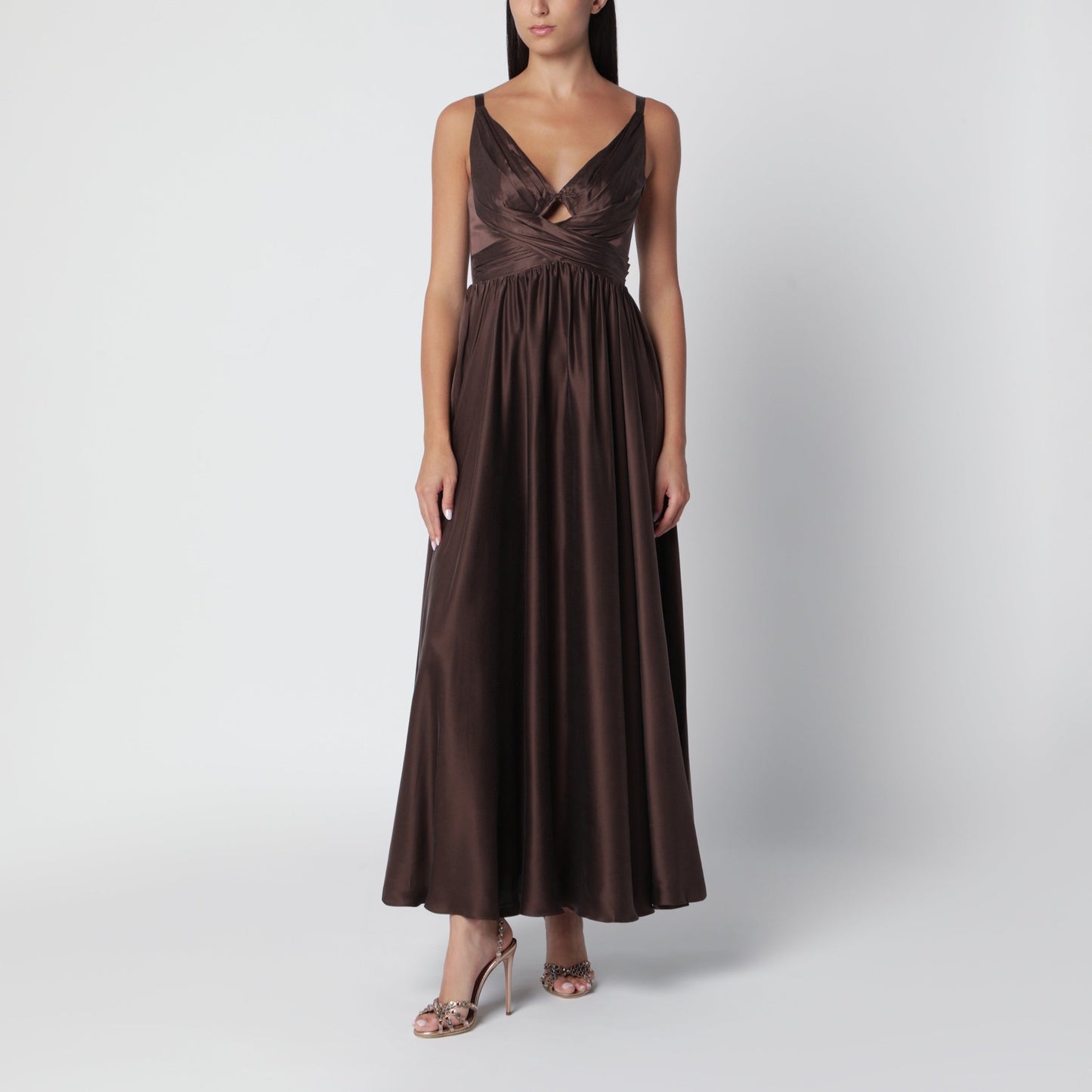 Zimmermann Long Draped Silk Dress In Bitter Chocolate Women ZIMMERMANN
