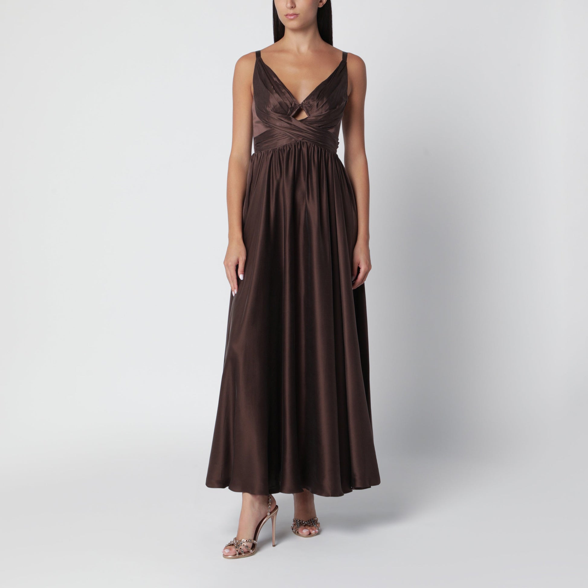 Zimmermann Long Draped Silk Dress In Bitter Chocolate Women ZIMMERMANN