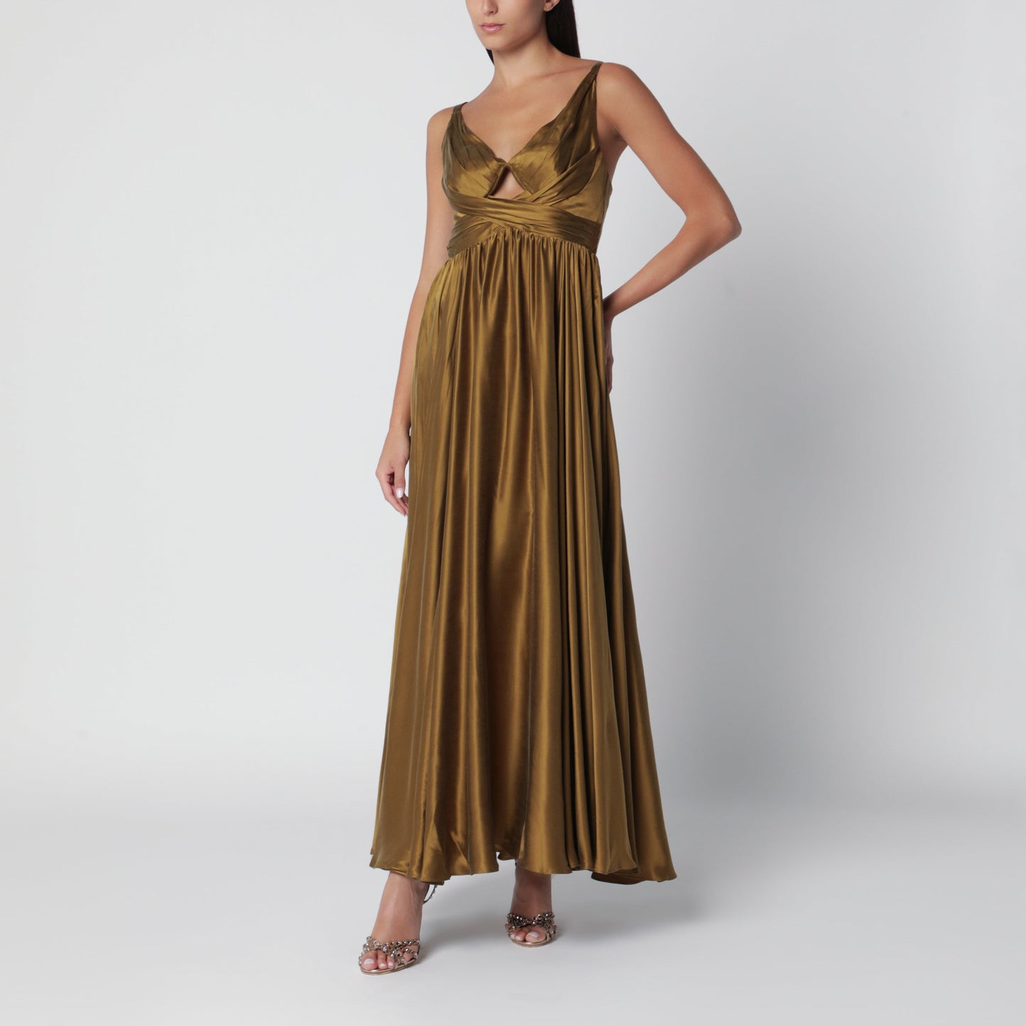 Zimmermann Olive Green Draped Silk Maxi Dress Women ZIMMERMANN