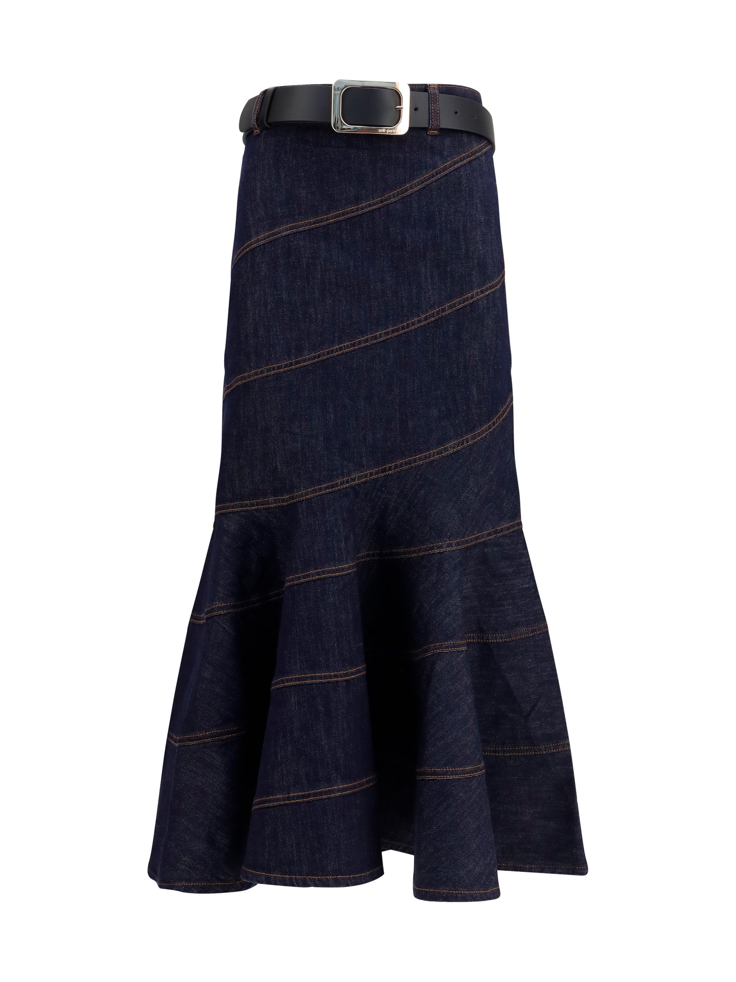 Self-Portrait Women Denim Midi Skirt With Belt SELF-PORTRAIT