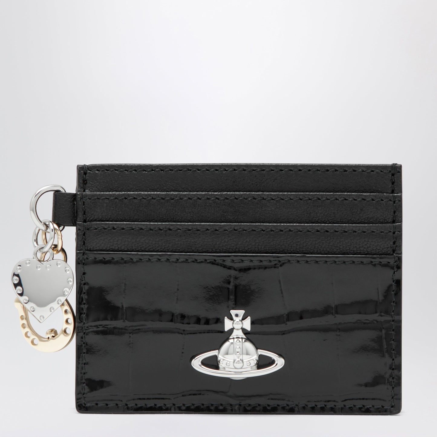 Vivienne Westwood Croc-Embossed Leather Card Holder With Charms, Black Women VIVIENNE WESTWOOD