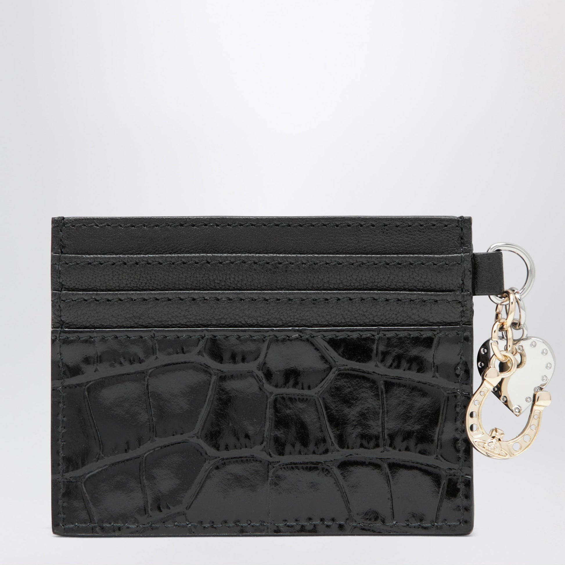 Vivienne Westwood Croc-Embossed Leather Card Holder With Charms, Black Women VIVIENNE WESTWOOD