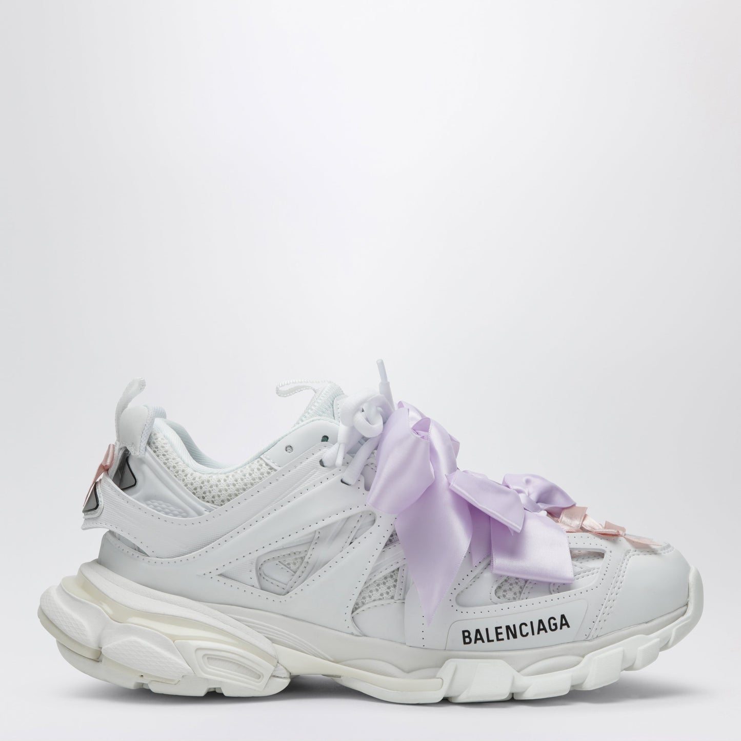 Balenciaga Track Bow Sneakers In Mixed Materials, White And Pink Women BALENCIAGA