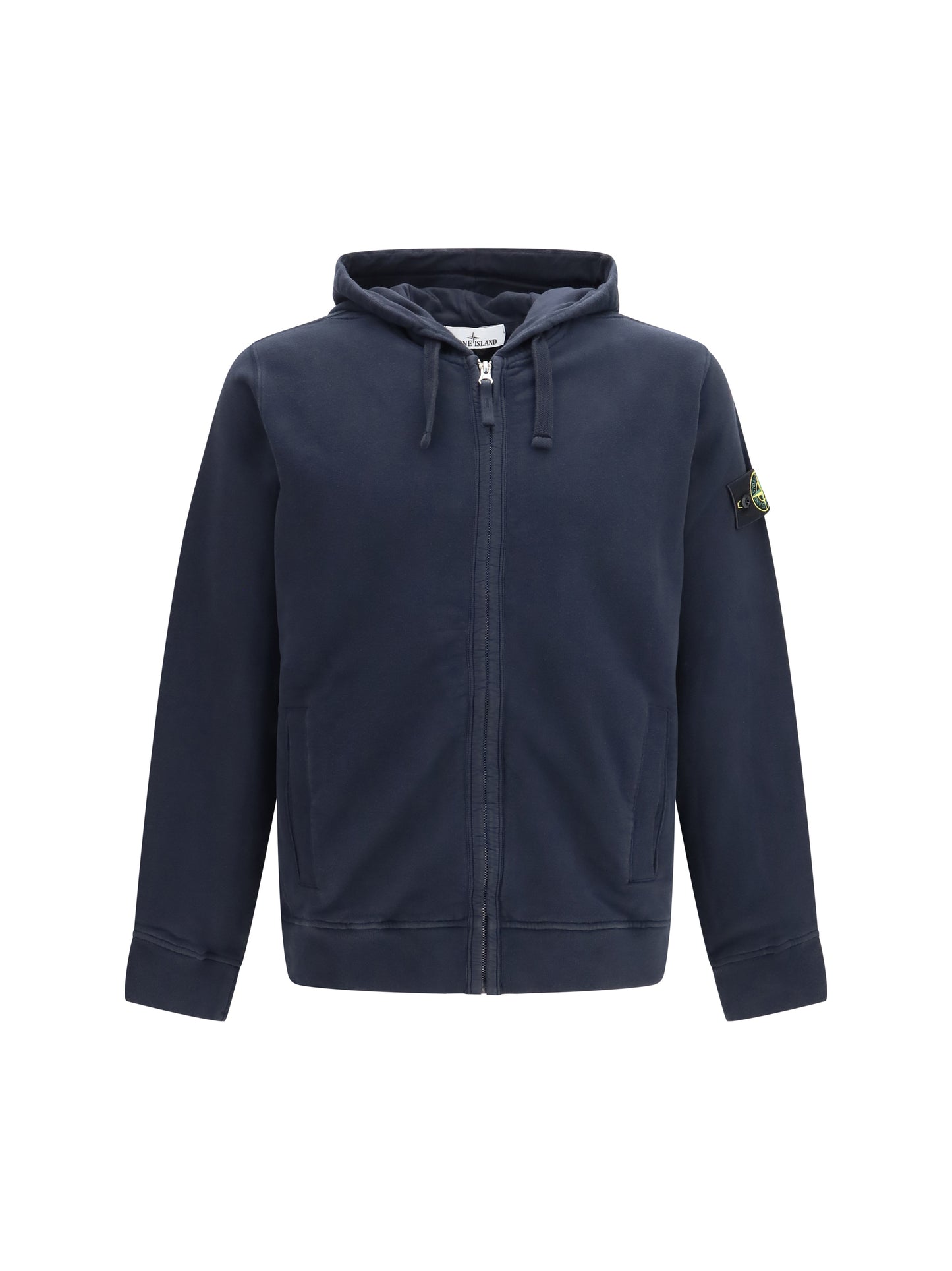 Stone Island Men Cotton Hoodie With Zip And Compass Logo STONE ISLAND