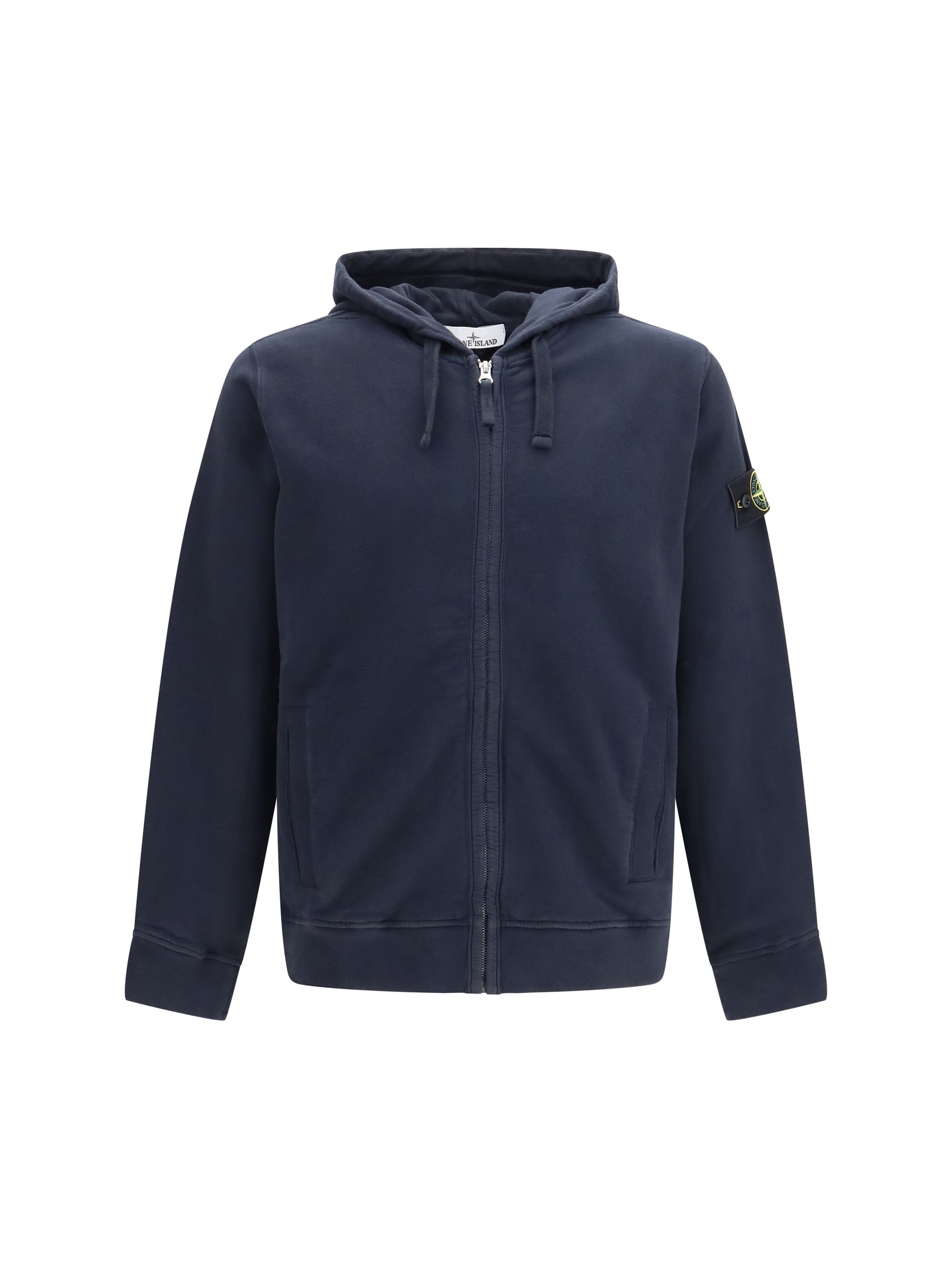 Stone Island Men Cotton Hoodie With Zip And Compass Logo STONE ISLAND