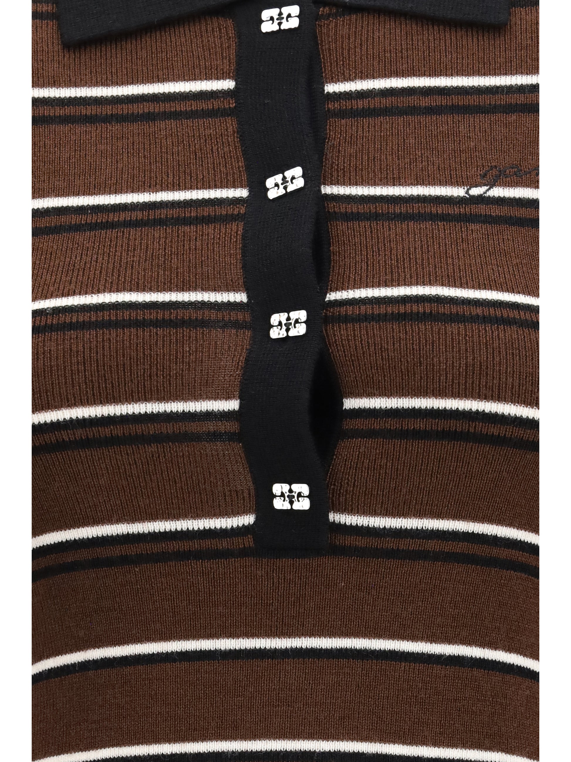 Ganni Women Striped Wool Polo Dress GANNI