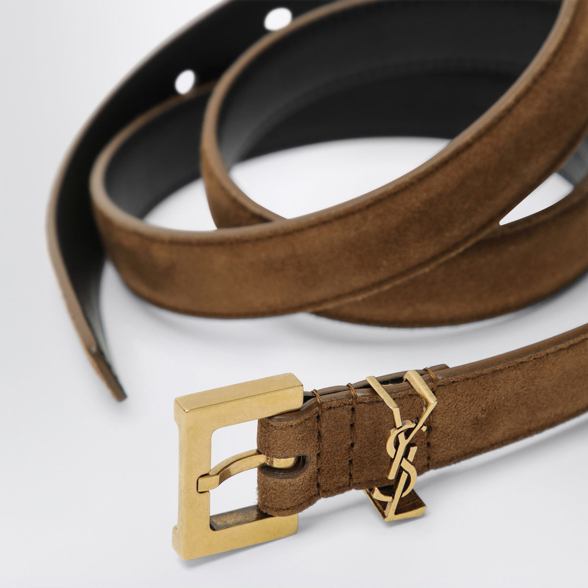 Saint Laurent Cassandre Caramel Suede Belt Women SAINT LAURENT