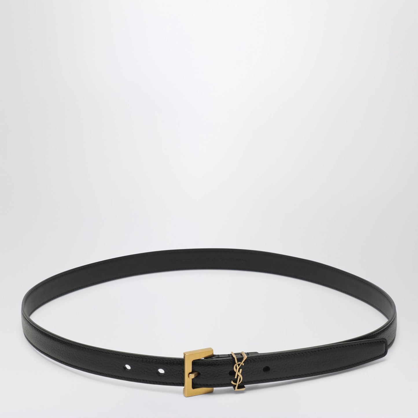 Saint Laurent Cassandre Thin Belt In Black Grained Leather Women SAINT LAURENT