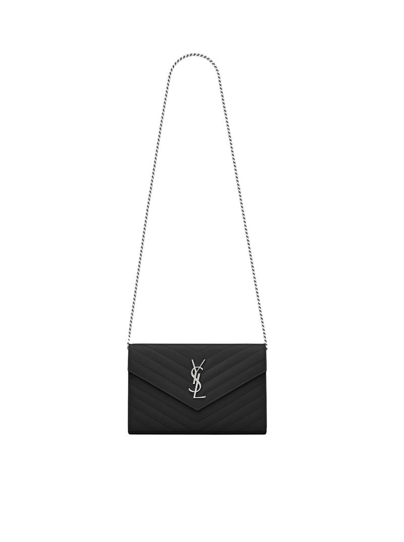 Saint Laurent Women Leather Clutch With Chain And Cassandre Logo SAINT LAURENT