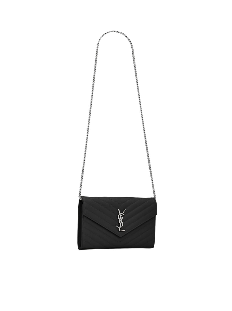 Saint Laurent Women Leather Clutch With Chain And Cassandre Logo SAINT LAURENT