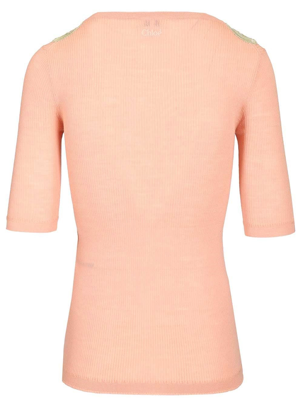 Chloe' Women Wool Rib Knitted & Guipure Sweater CHLOE