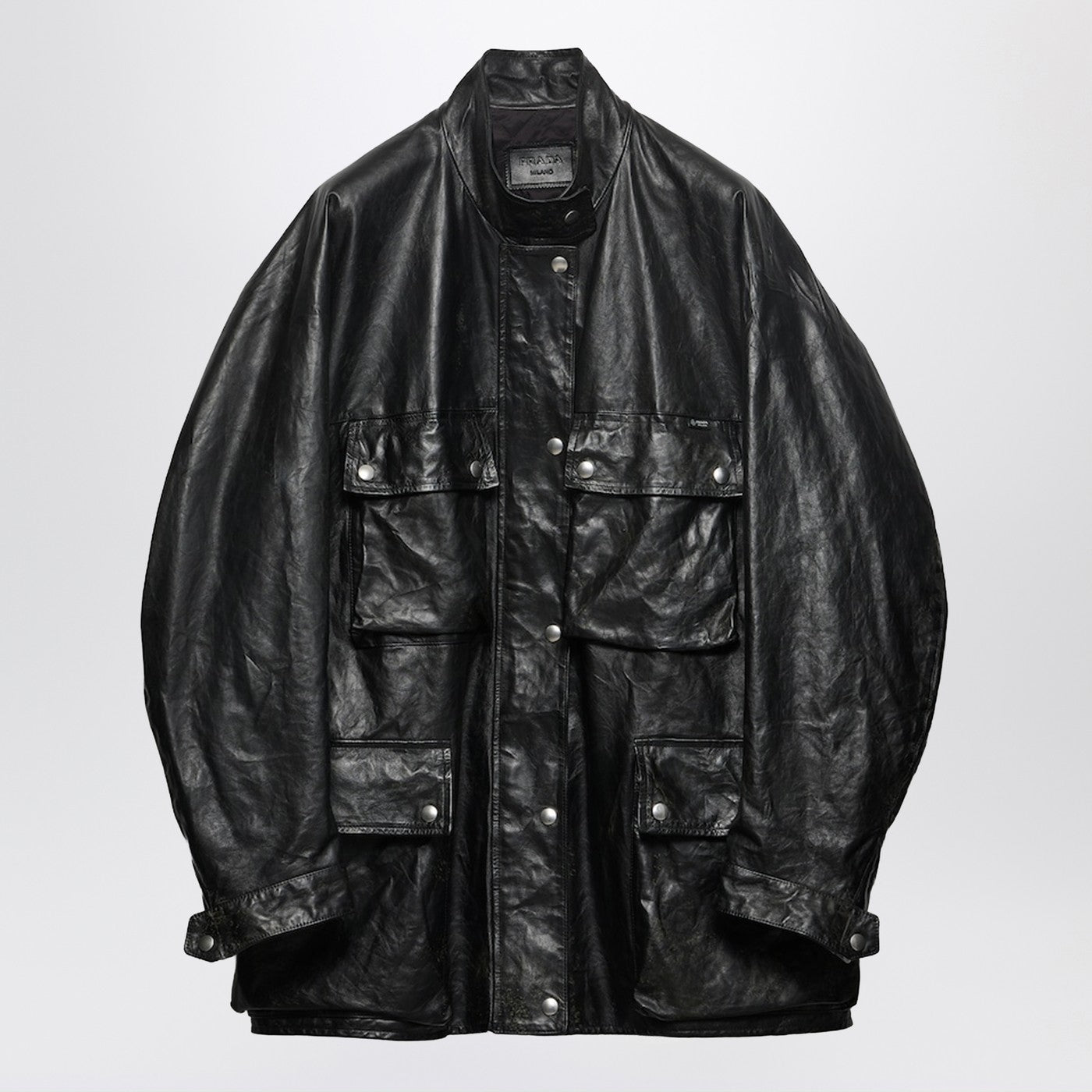 Prada Peacoat In Black Antiqued Leather Women PRADA