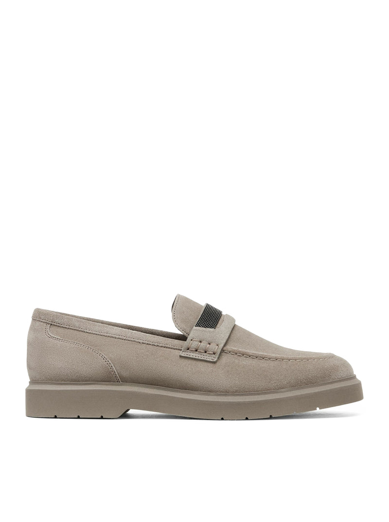 Brunello Cucinelli Women Suede Penny Loafers With Jewel Applique BRUNELLO CUCINELLI