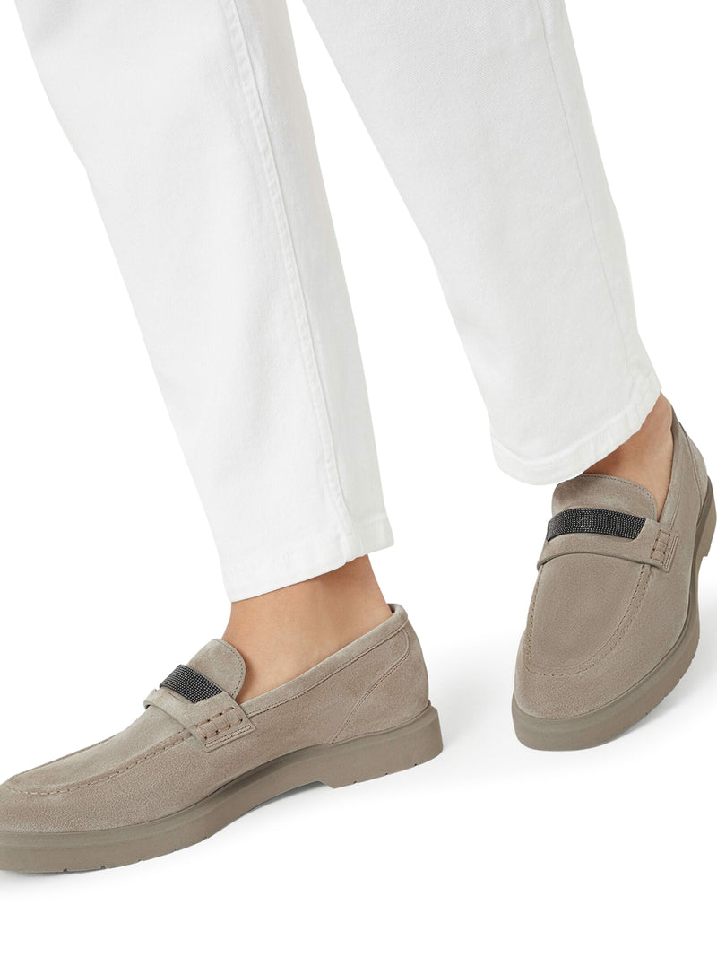 Brunello Cucinelli Women Suede Penny Loafers With Jewel Applique BRUNELLO CUCINELLI
