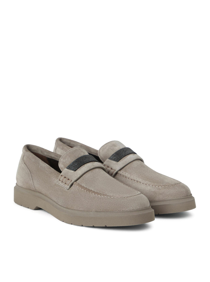 Brunello Cucinelli Women Suede Penny Loafers With Jewel Applique BRUNELLO CUCINELLI