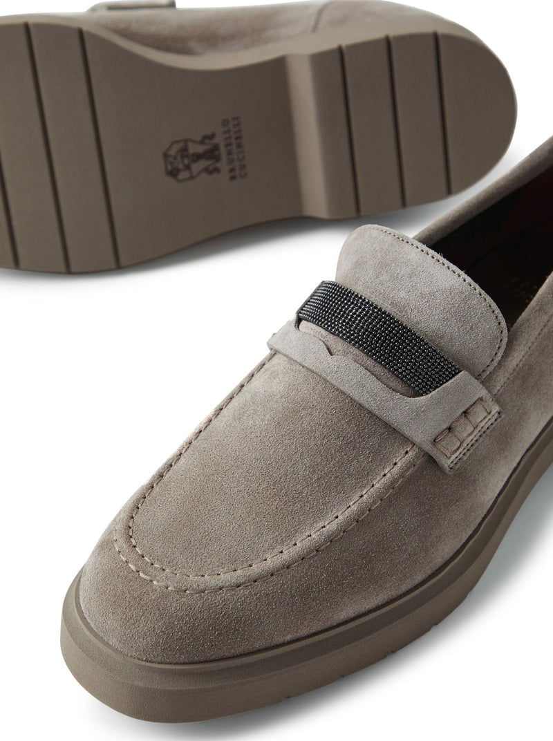 Brunello Cucinelli Women Suede Penny Loafers With Jewel Applique BRUNELLO CUCINELLI