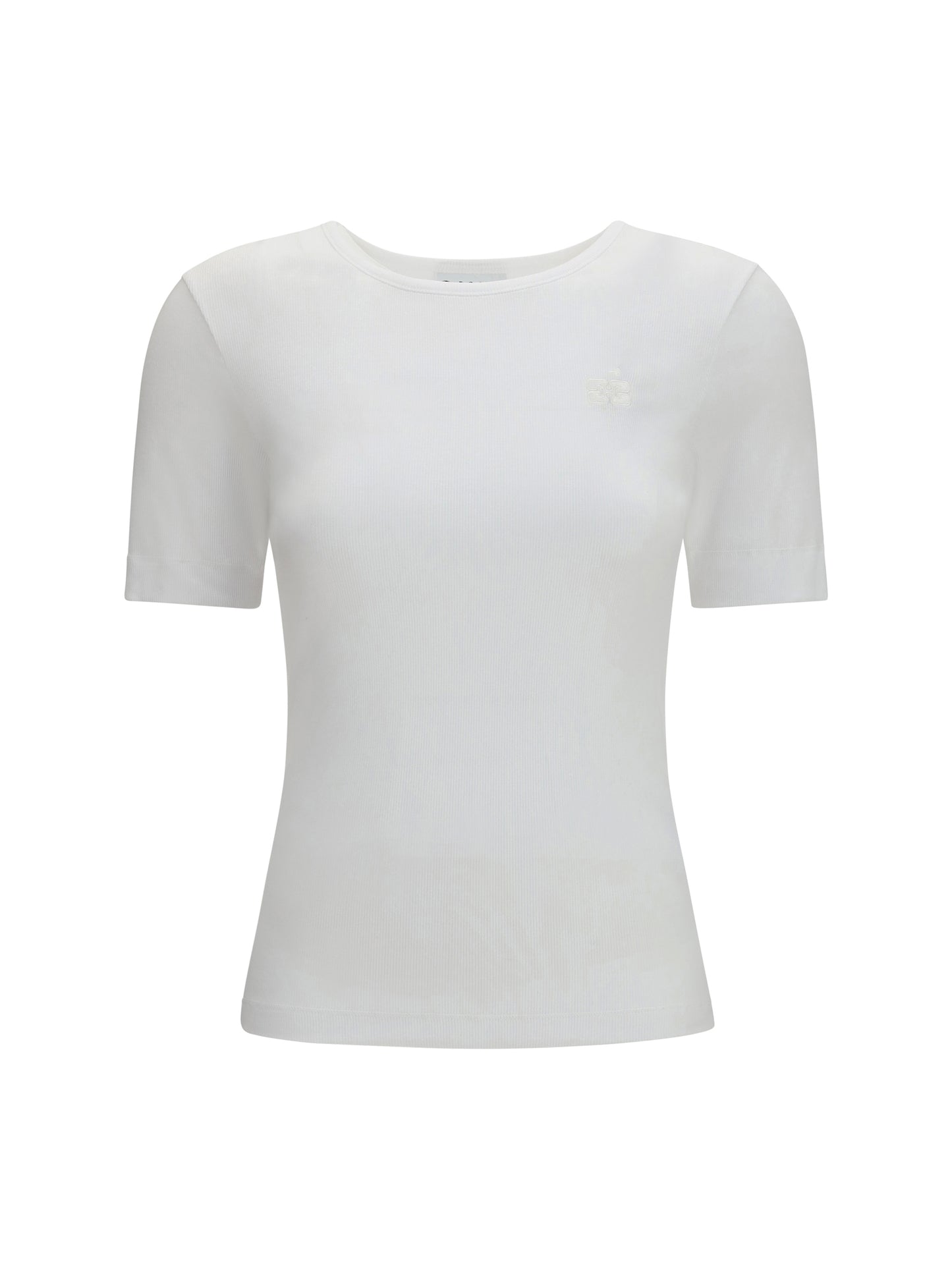 Ganni Women Ribbed Cotton T-Shirt GANNI