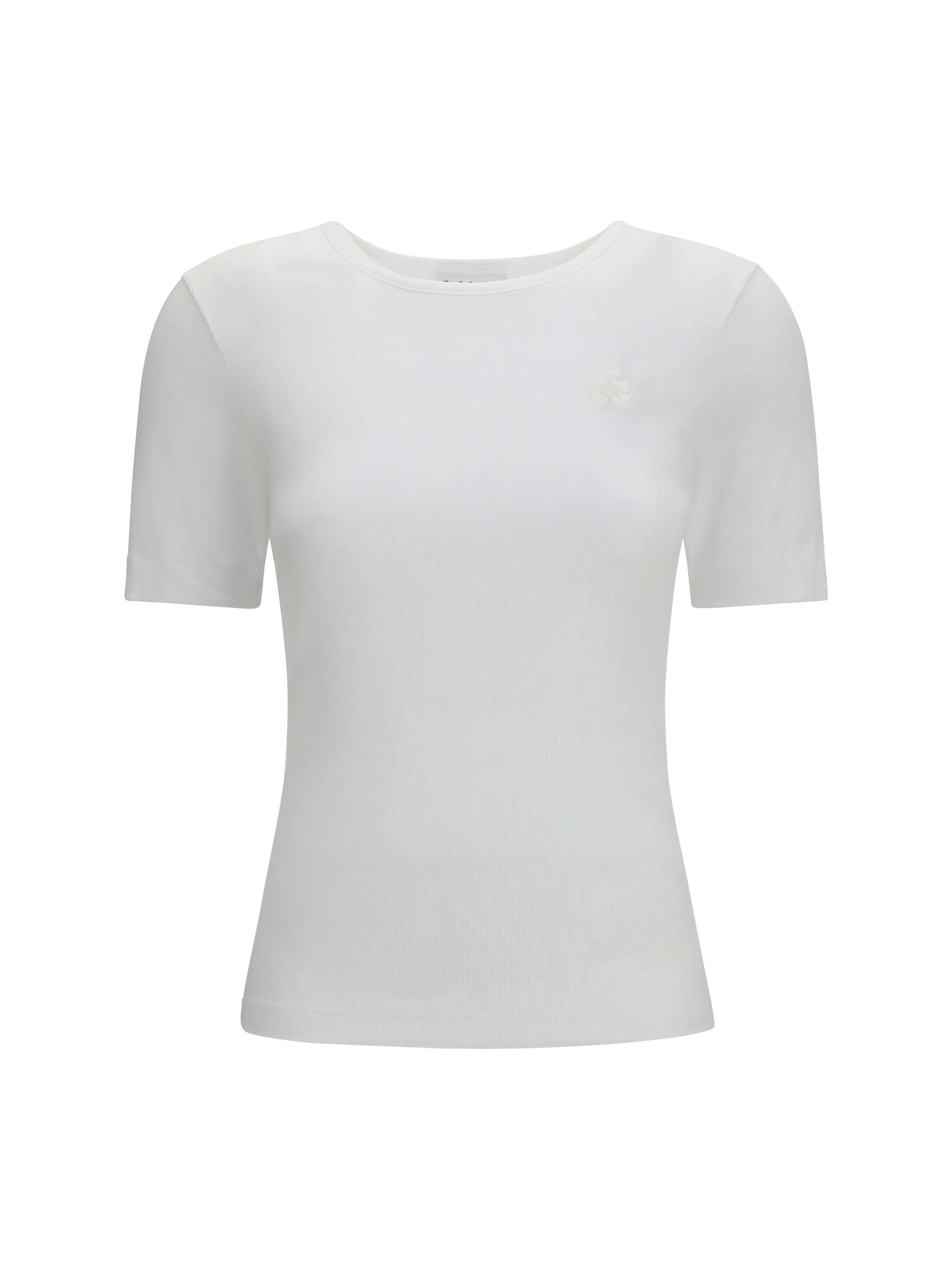 Ganni Women Ribbed Cotton T-Shirt GANNI
