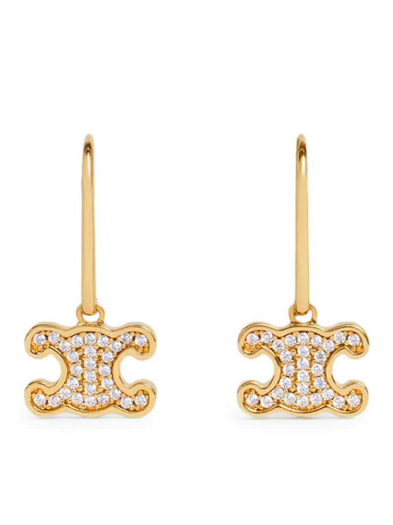Celine Women Triomphe Earrings With Brass Rhinestones With Gold Finish And Gold Crystals CELINE