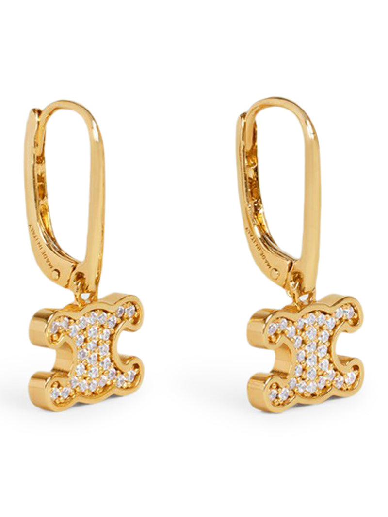 Celine Women Triomphe Earrings With Brass Rhinestones With Gold Finish And Gold Crystals CELINE