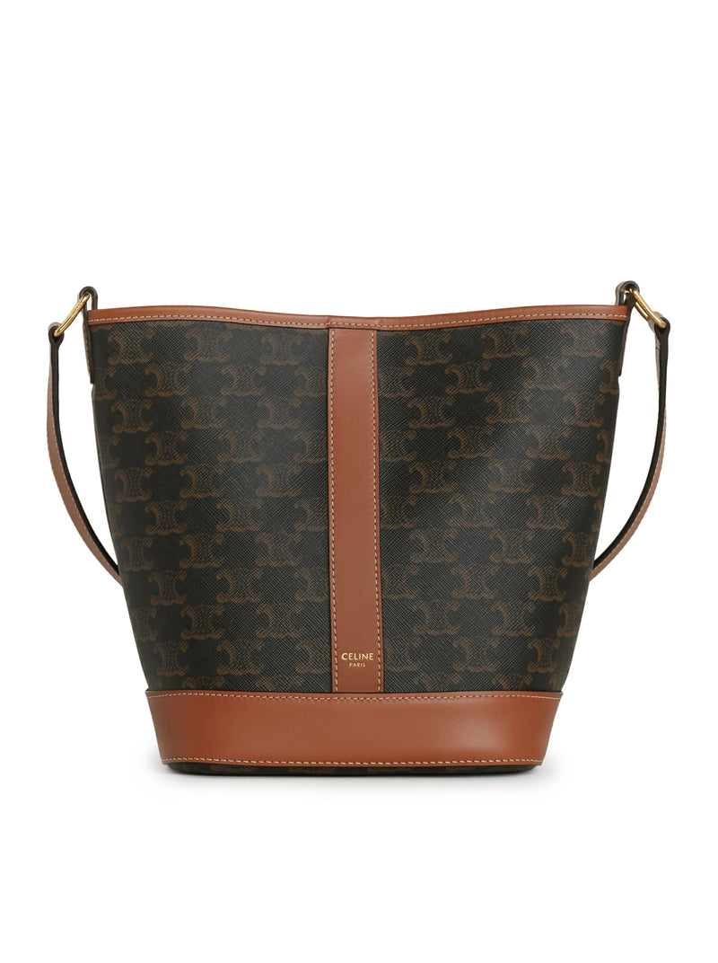 Celine Women Small Bucket Bag In Triomphe Canvas And Tan Calf Leather CELINE
