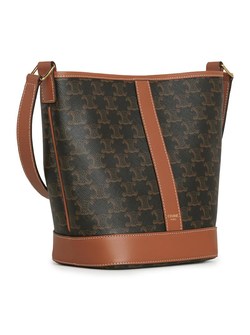 Celine Women Small Bucket Bag In Triomphe Canvas And Tan Calf Leather CELINE