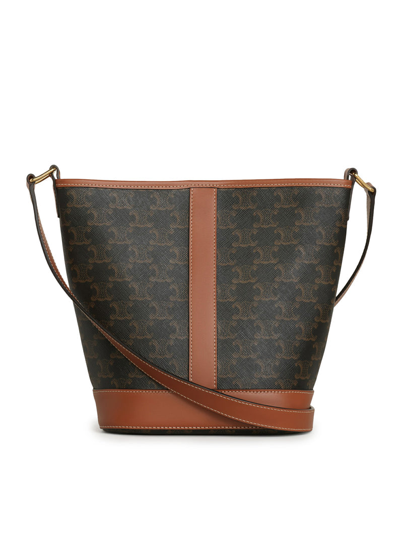 Celine Women Small Bucket Bag In Triomphe Canvas And Tan Calf Leather CELINE