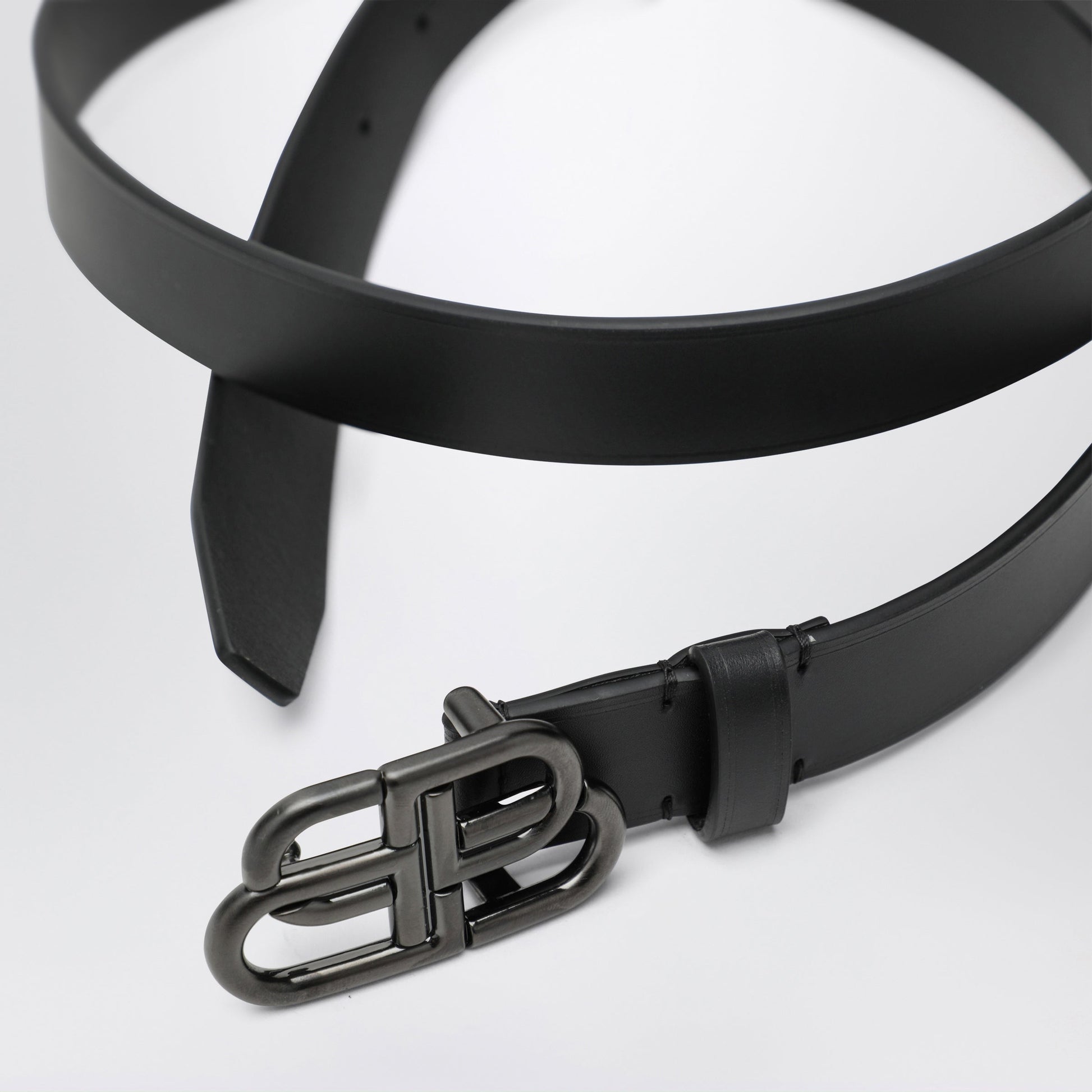 Balenciaga Slim Bb Belt In Calfskin Leather In Black Women BALENCIAGA