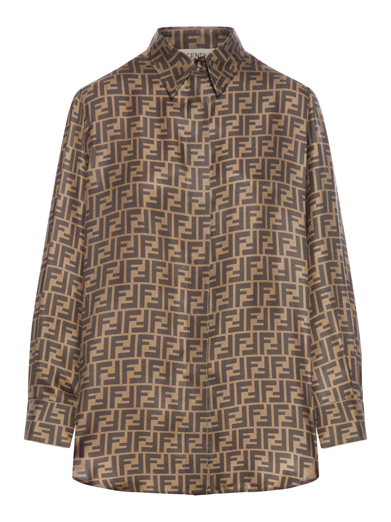 Fendi Women Ff Brown Silk Shirt FENDI