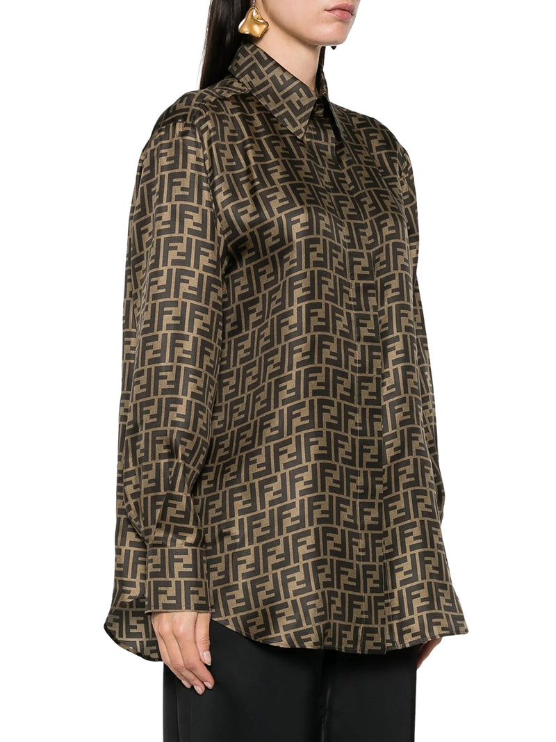 Fendi Women Ff Brown Silk Shirt FENDI