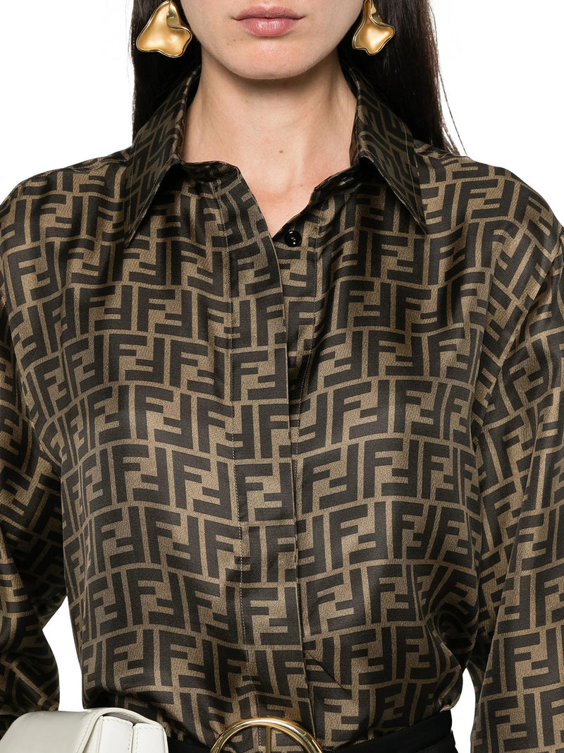 Fendi Women Ff Brown Silk Shirt FENDI