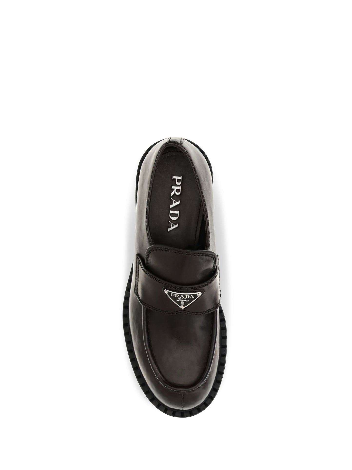 Prada Men Brushed Leather Loafers With Triangle Logo PRADA
