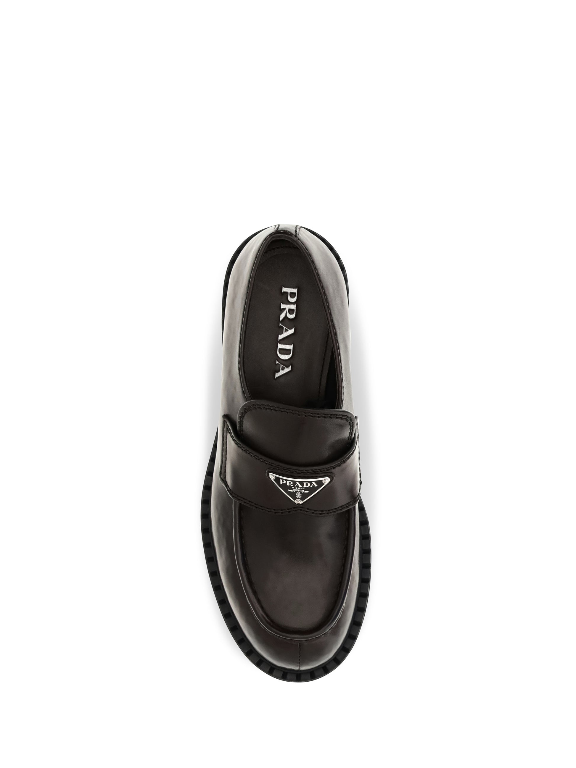 Prada Men Brushed Leather Loafers With Triangle Logo PRADA