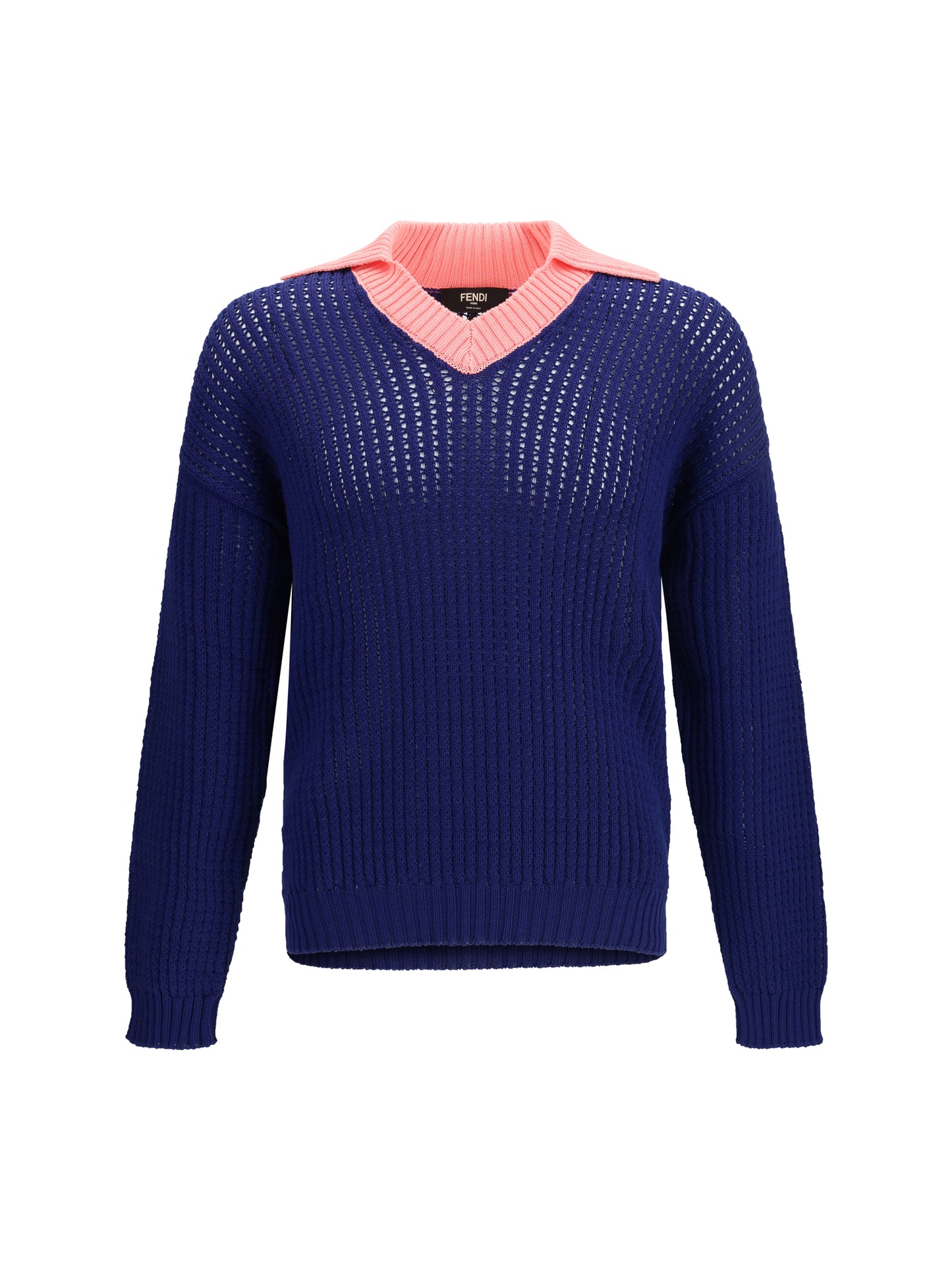 Fendi Men Ribbed V-Neck Sweater With Ff Motif FENDI
