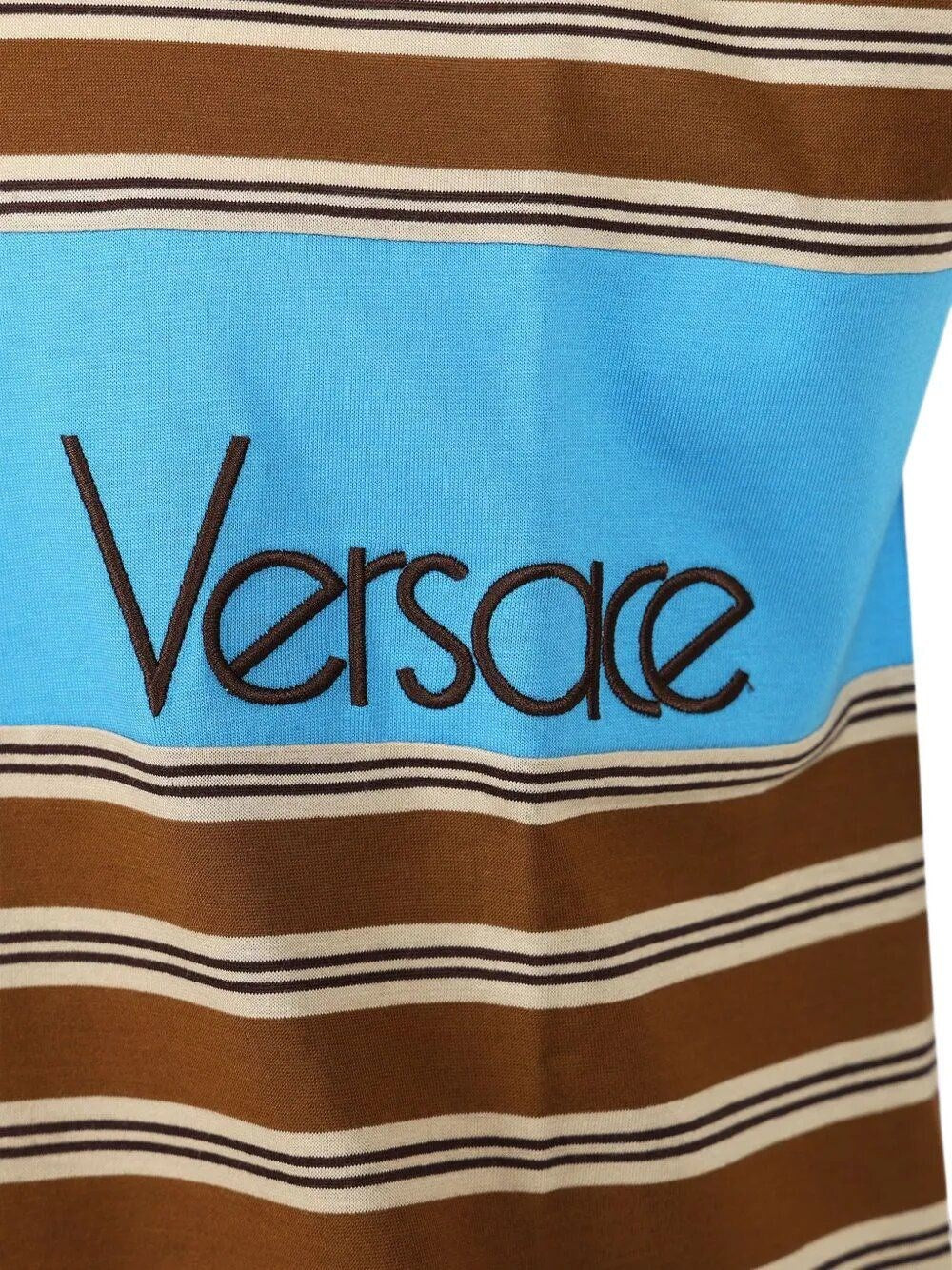 Versace Men Striped Cotton T-Shirt With Inlay VERSACE