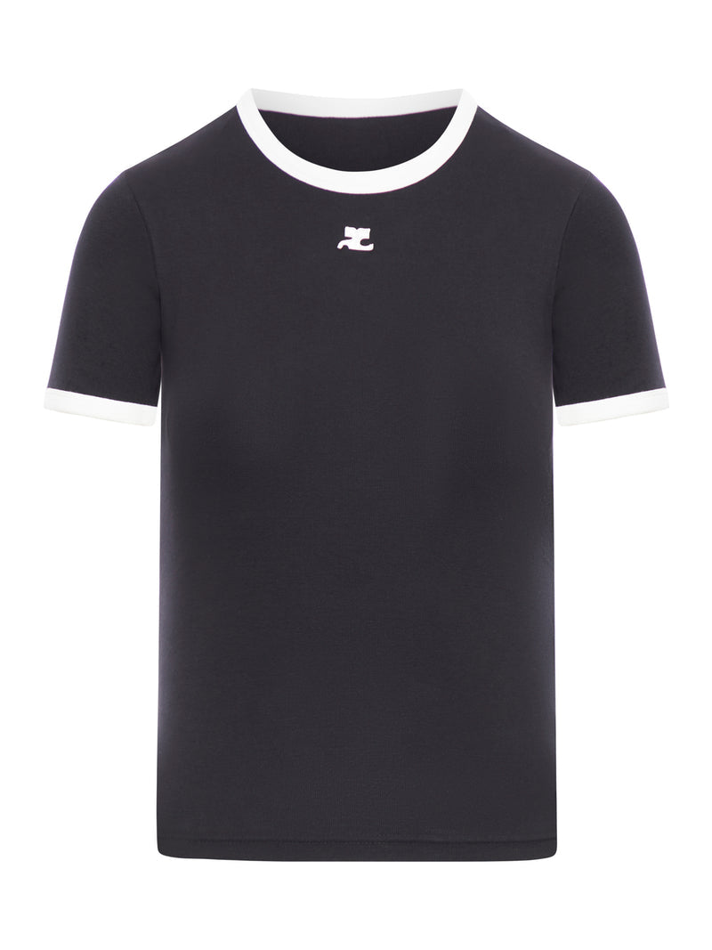 Courreges Women Cotton T Shirt With Contrasting Profiles COURREGES