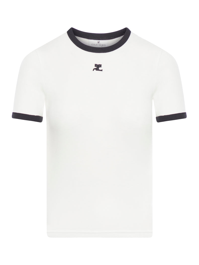Courreges Women Cotton T-Shirt With Contrasting Profiles COURREGES