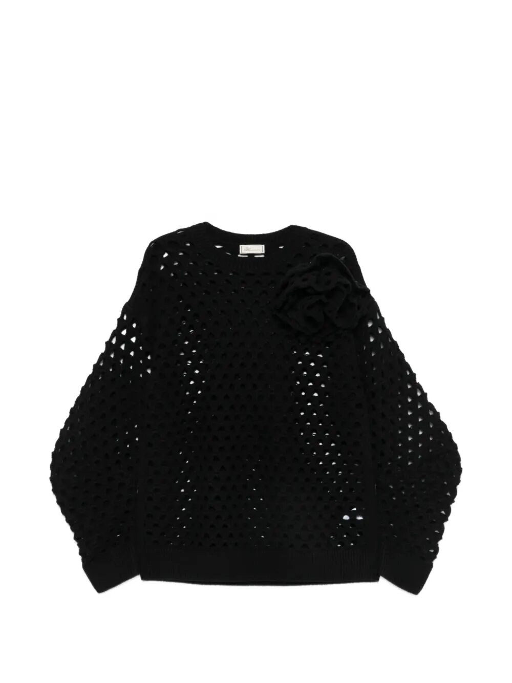 Blumarine Women Openwork Wool Roundneck With 3D Rose BLUMARINE